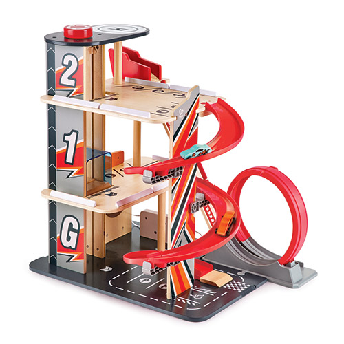 Gearhead Stunt Garage Wooden High Rise Car Parking Lot, Ages 3+ Years