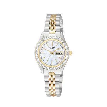 Womens Two Tone Stainless Steel Watch with Crystal Bezel