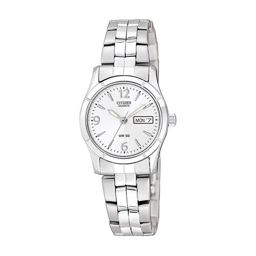 Ladies Quartz Silver-Tone Stainless Steel Watch, Silver Dial