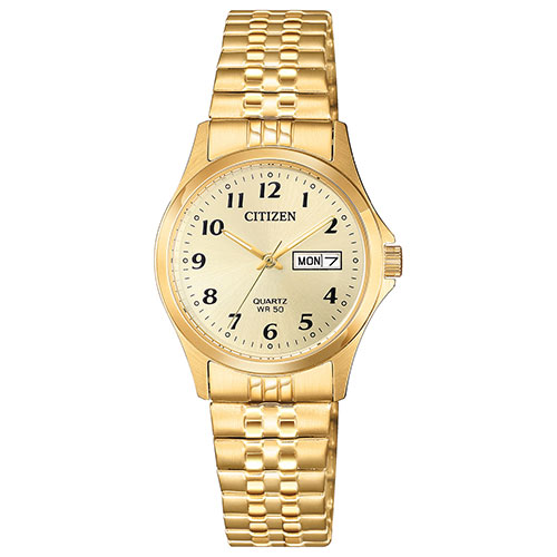 Ladies Quartz Gold-Tone Expansion Watch, Gold Dial