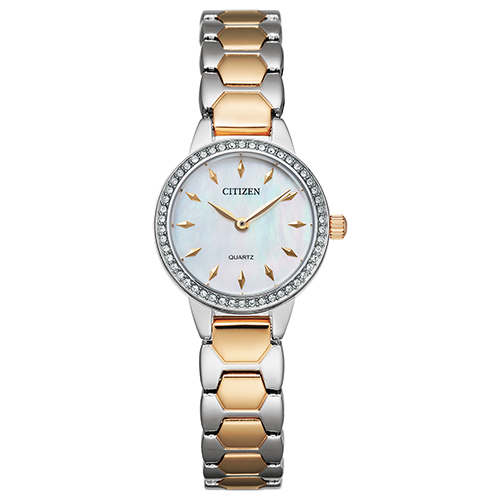 Ladies Quartz Two-Tone Crystal Watch, Mother-of-Pearl Dial