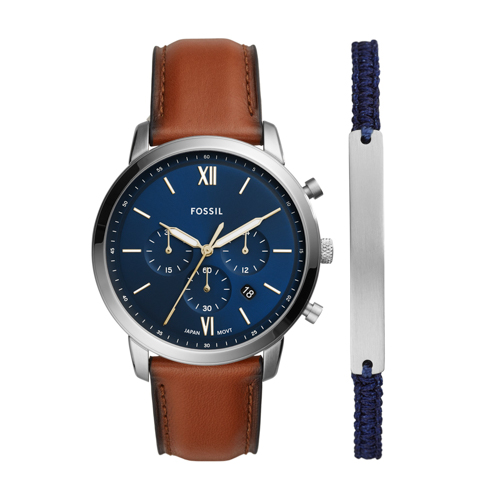 Men's Neutra Chronograph Brown Leather Strap Watch & Bracelet Set