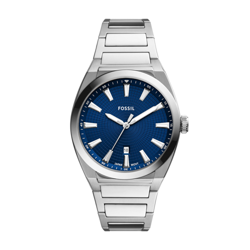 Men's Everett Silver-Tone Stainless Steel Watch, Blue Dial