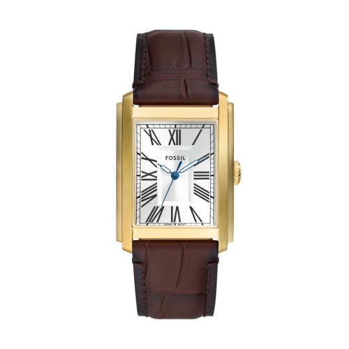 Men's Caraway Gold & Brown Leather Strap Watch, Silver Dial