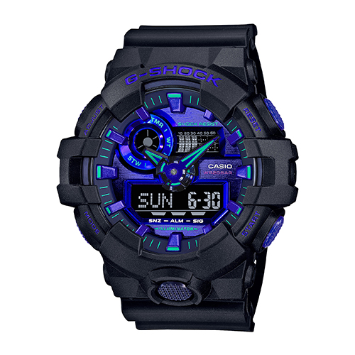 Mens G-Shock Virtual Black Metallic Analog/Digital Watch, Blue Violet