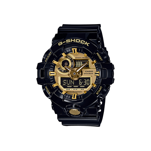 G-Shock Ana-Digi Black Resin Watch, Black/Gold