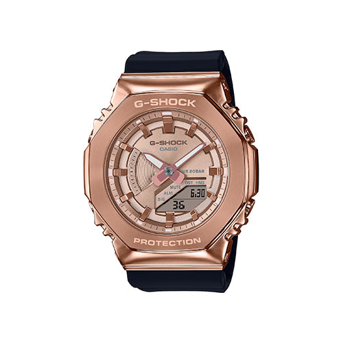 Ladies G-Shock Analog/Digital Rose Gold & Black Strap Watch, Rose Gold Dial