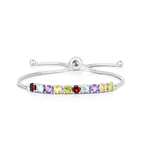 Multi-Colored Gemstone Bolo Bracelet