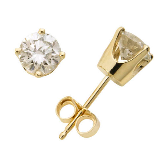 14k Yellow Gold Diamond Solitaire Earrings, 1.00twt