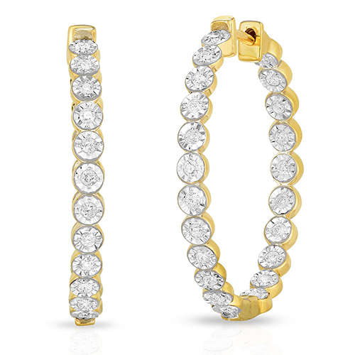 Diamond Inside-Out Hoop Earrings, Yellow Gold
