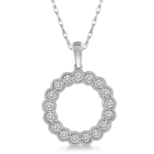 Circle Diamond & 10k White Gold Pendant Necklace