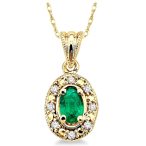 Diamond & Emerald Oval Necklace
