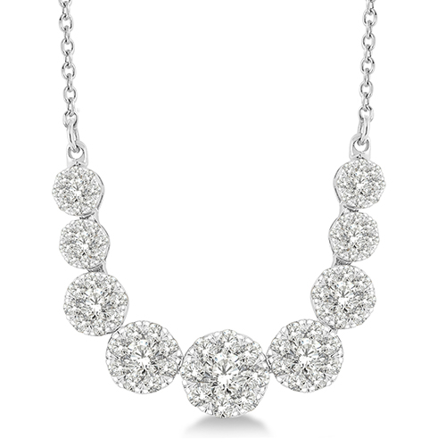 Diamond Cluster & 14k White Gold Necklace, 1.00twt