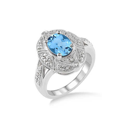 Blue Topaz & Diamond Ring, Size 8