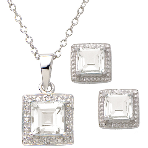 Diamond & White Topaz Earring/Necklace Set