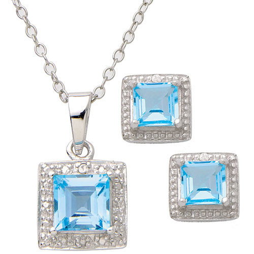 Diamond and Blue Topaz Necklace & Earring Set