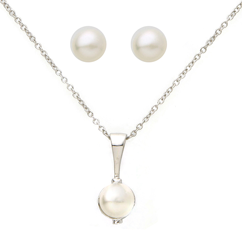 White Pearl Necklace & Earring Set