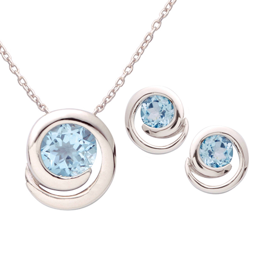 Silver Swirl Blue Topaz Earring & Necklace Set