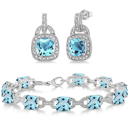 Blue Topaz Sterling Silver Bracelet & Earring Set