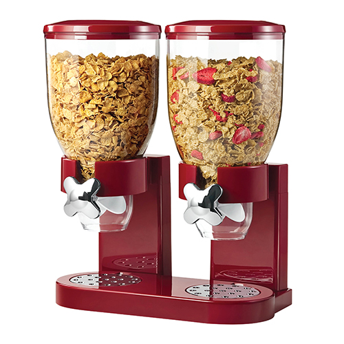 Double Cereal Dispenser w/ Portion Control, Red