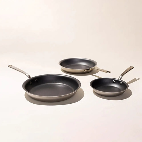 3pc 5-Ply Stainless Clad Nonstick Frying Pans (Made in the USA), Graphite