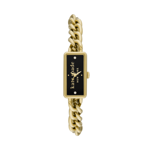 Ladies' Rosedale Gold-Tone Curb-Link Stainless Steel Watch, Black Dial