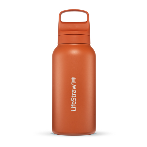 LifeStraw Go 1L Stainless Steel Filtered Water Bottle, Kyoto Orange