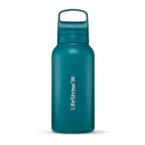 LifeStraw Go 1L Stainless Steel Filtered Water Bottle, Laguna Teal