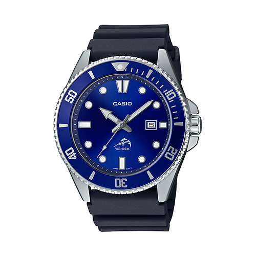 Mens Diver Inspired Black Resin Watch, Blue Dial