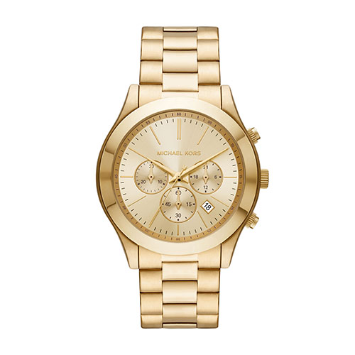 Mens Slim Runway Gold-Tone Stainless Steel Chronograph Watch, Gold Dial