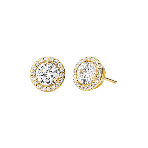Sterling Gold Pave Round Stud Earrings
