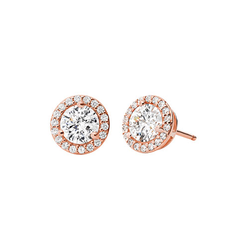 Sterling Rose Gold Pave Round Stud Earrings