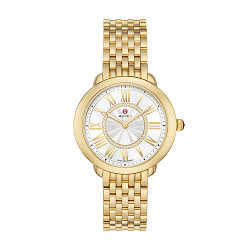 Ladies' Serein Mid 18K Gold Stainless Steel Diamond Watch, Silver Dial