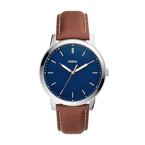 Mens Brown Leather Strap Watch, Blue Dial