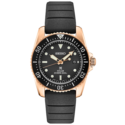 Mens Prospex Solar Diver Black Silicone Strap Watch, Black Dial