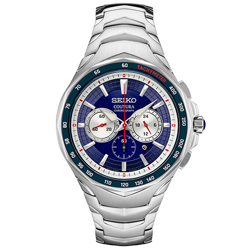Mens Coutura Chronograph Silver-Tone Stainless Steel Watch, Blue Dial