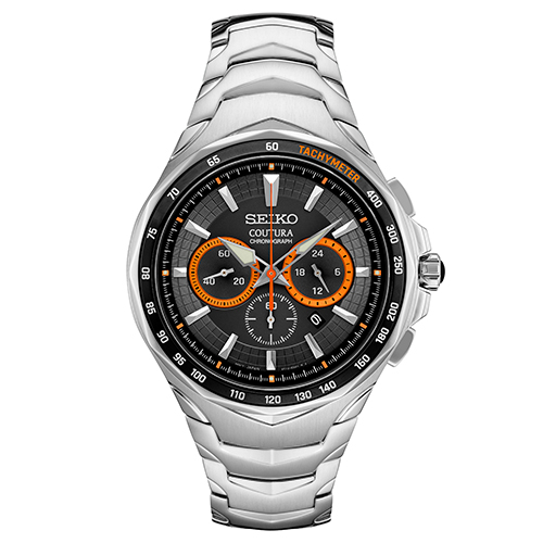 Mens Coutura Chronograph Silver-Tone Stainless Steel Watch, Charcoal Gray Dial