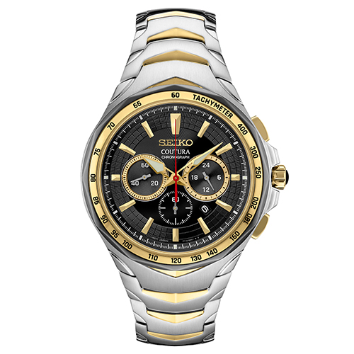Mens Coutura Chronograph Silver & Gold-Tone Stainless Steel Watch, Black Dial