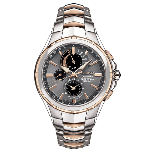 Mens Coutura Solar Perpetual Chronograph Two-Tone Watch, Gray Dial