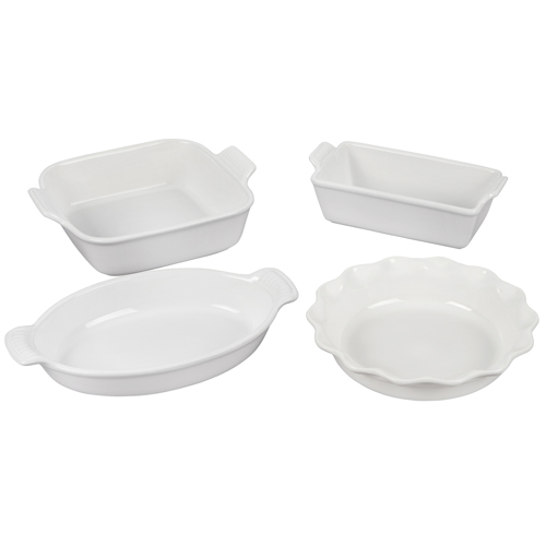 4pc Heritage Stoneware Bakeware Set, White