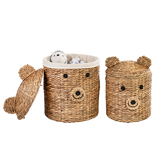 Nature Water Hyacinth Bear Shaped Storage Baskets, Set of 2