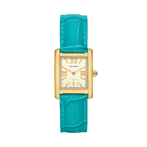 Ladies' Eleanor Gold & Turquoise Leather Strap Watch, Ivory Dial