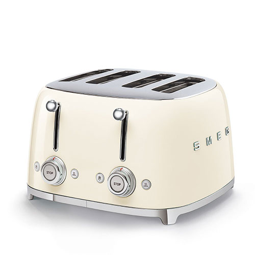 50s Retro-Style 4 Slice Slot Toaster, Cream