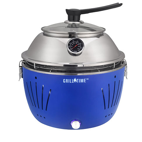 Grill Time Portable Grill w/ Glass Hood, Blue
