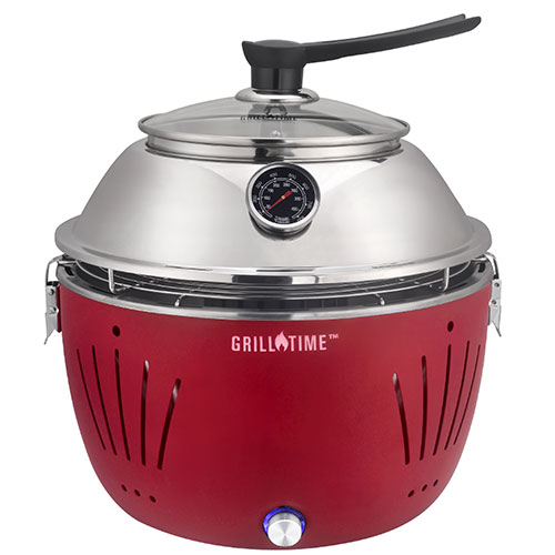 Grill Time Portable Grill w/ Glass Hood, Red
