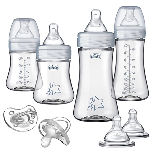 Duo Newborn Hybrid Baby Bottle Starter Gift Set, Clear/Gray