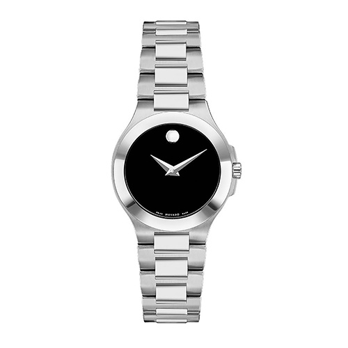 Ladies Corporate Exclusive Silver-Tone Stainless Steel Watch, Black Dial