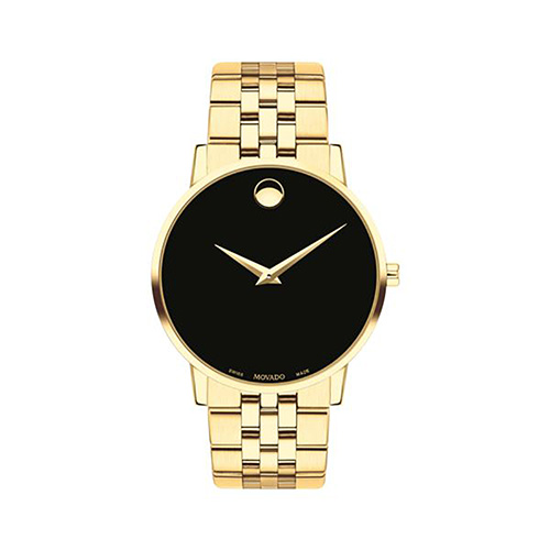 Mens Museum Gold-Tone Stainless Steel Watch, Black Dial