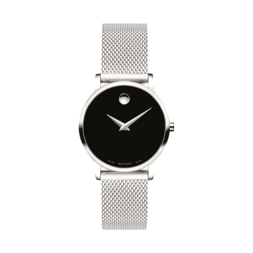Ladies Museum Classic Silver-Tone Stainless Steel Mesh Watch, Black Dial