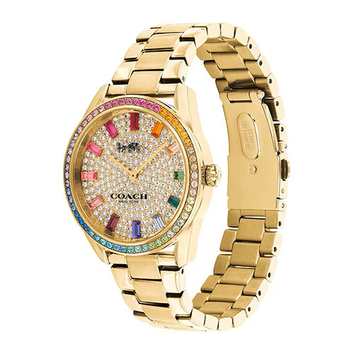 Ladies Preston Rainbow Crystal & Gold Stainless Steel Watch, Crystal Dial